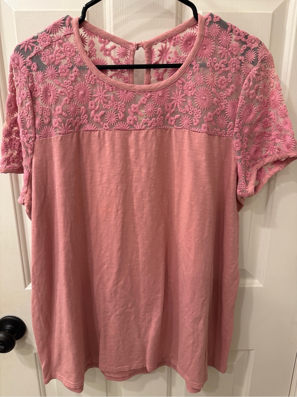Matilda Jane Dusty Rose Embroidered Lace Yoke Short Sleeve Top